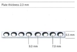 Plate for 2,4mm skruer, 10hull, 73mm, VN180S