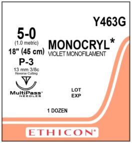 Monocryl 5-0 P-3, 45cm Y463G farget